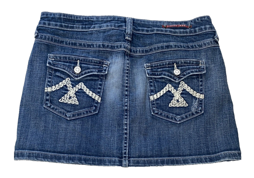 Vigoss Medium wash embroidered cotton blend denim mini skirt junior 11 Y2K Style